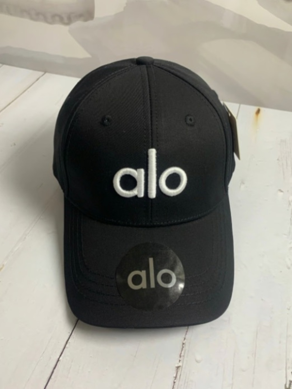 ALO Yoga Black Baseball Cap with White Logo